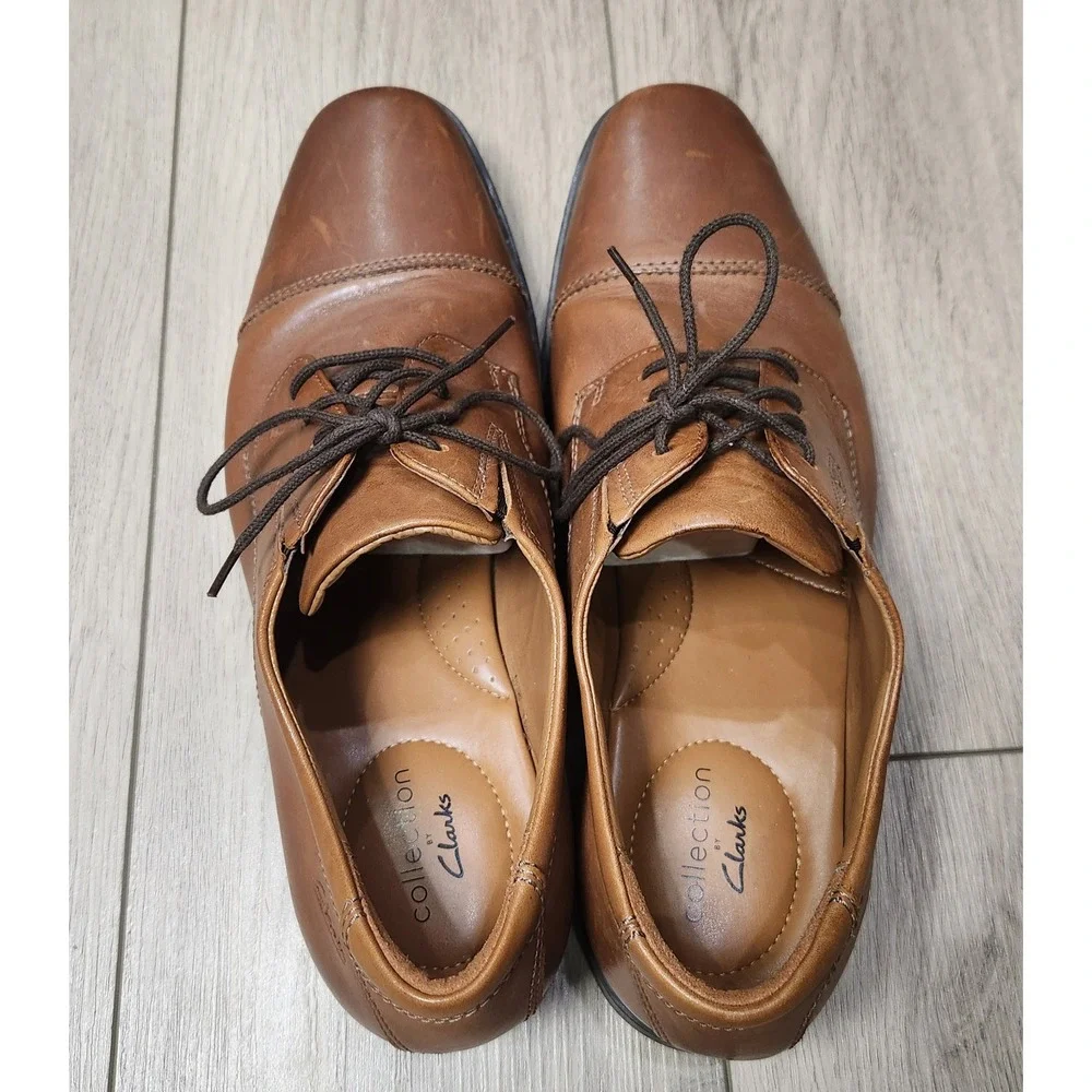 Clarks Collection Mens Brown Leather Cap Toe Oxford‎ Dress Shoes Size 10.5 W